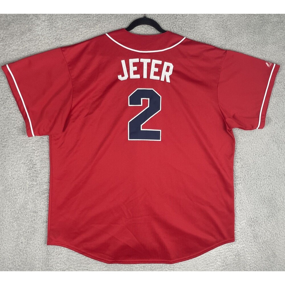 Vintage Majestic Stitched Jersey Derek Jeter #2 New York Yankees Mens 2XL 56 Red